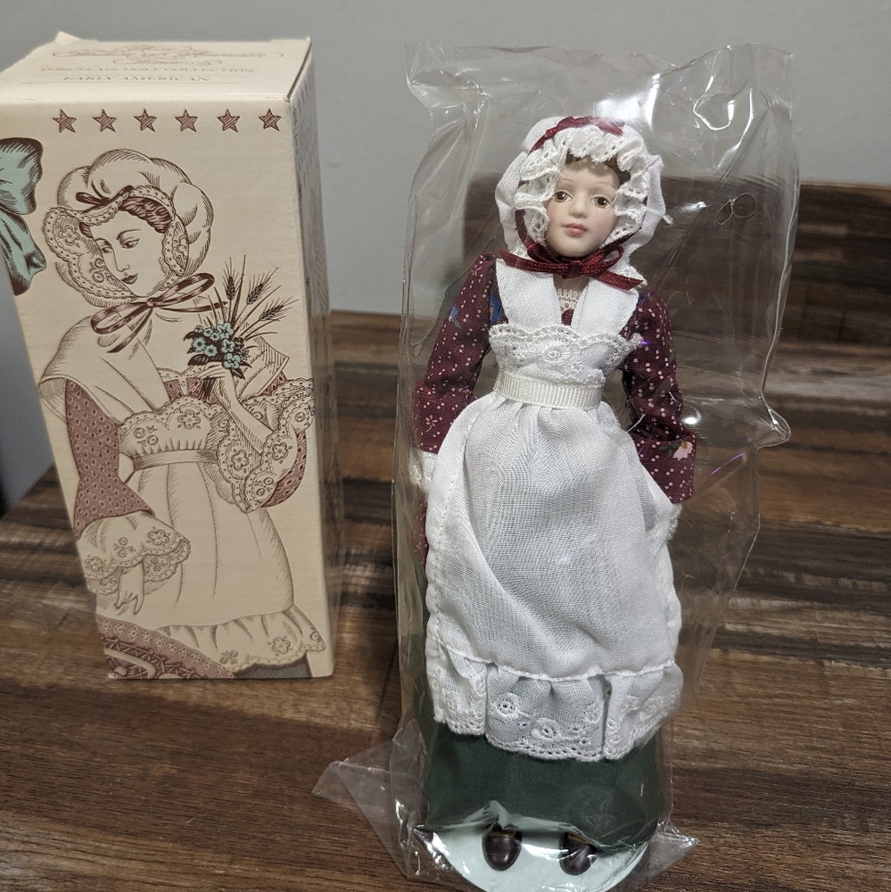 Vintage Avon "Fashion of American Times" Porcelain Doll, Early American. Sealed!